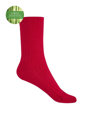 Punto Blanco 1552210 Calcetines de bambú de canalé rojo- puño no aprieta