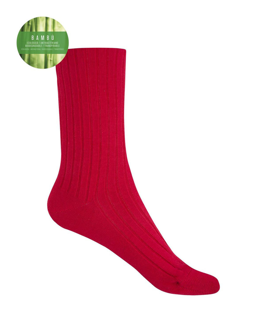 Punto Blanco 1552210 Calcetines de bambú de canalé rojo- puño no aprieta