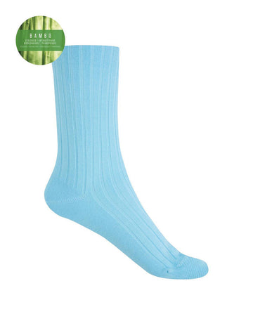 Punto Blanco 1552210 Calcetines de bambú de canalé celeste- puño no aprieta