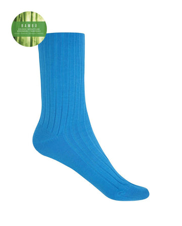 Punto Blanco 1552210 Calcetines de bambú de canalé azul- puño no aprieta
