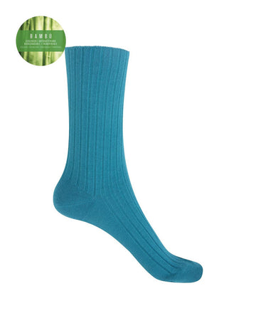Punto Blanco 1552210 Calcetines de bambú de canalé turquesa- puño no aprieta