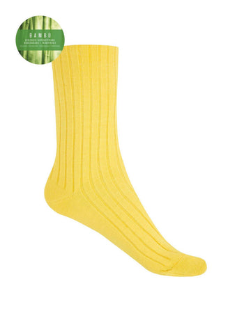 Punto Blanco 1552210 Calcetines de bambú de canalé amarillo- puño no aprieta