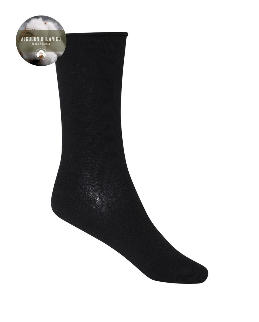 Punto Blanco 7538310 Pack 2 calcetines de algodón orgánico lisos con puño roulé negro