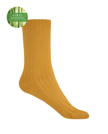 Punto Blanco 1552210 Calcetines de bambú de canalé mostaza- puño no aprieta