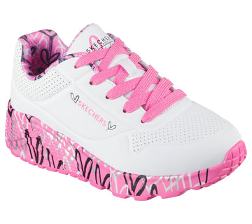 Skechers 314976L Deportiva niña suela corazones blanco rosa.
