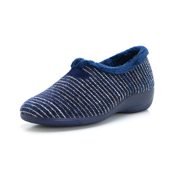 Cabrera 5635 Zapatilla de estar por casa cerrada cuña baja rayas marino.