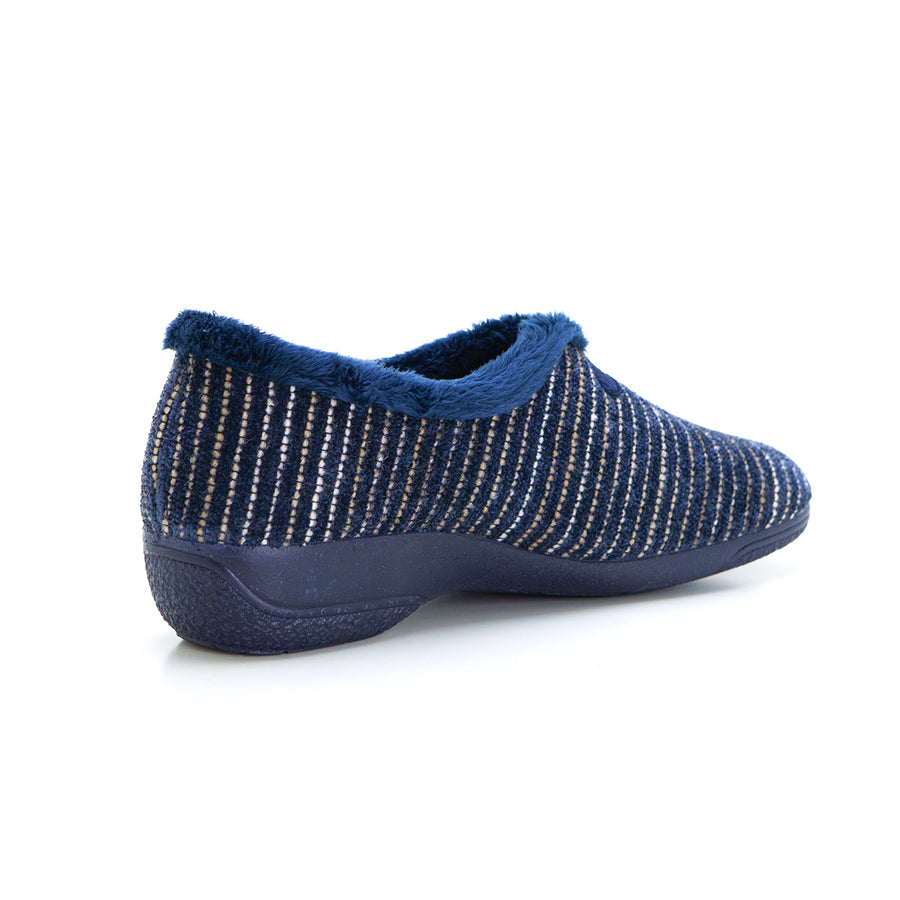 Cabrera 5635 Zapatilla de estar por casa cerrada cuña baja rayas marino.