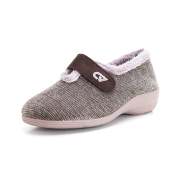 Cabrera 5635 Zapatilla de estar por casa velcro cuña baja visón.