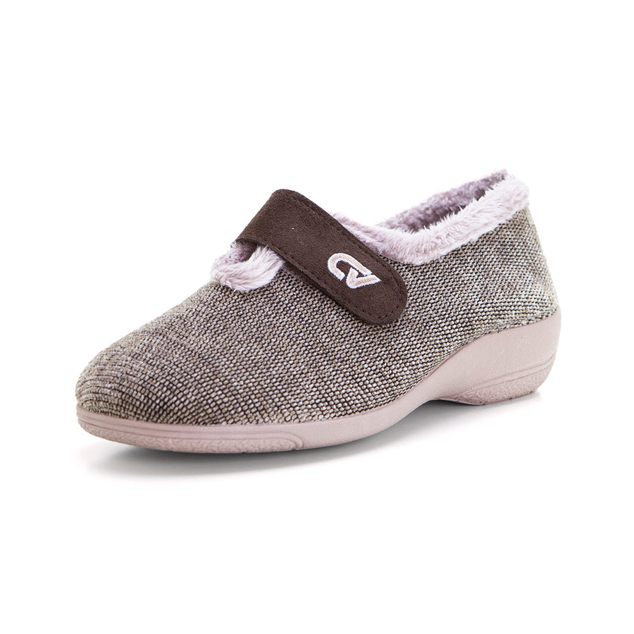 Cabrera 5635 Zapatilla de estar por casa velcro cuña baja visón.