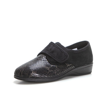 Doctor Cutillas 792 Zapatilla pies delicados cuña baja con velcro reptil negro.