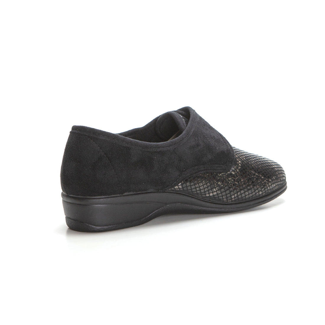 Doctor Cutillas 792 Zapatilla pies delicados cuña baja con velcro reptil negro.