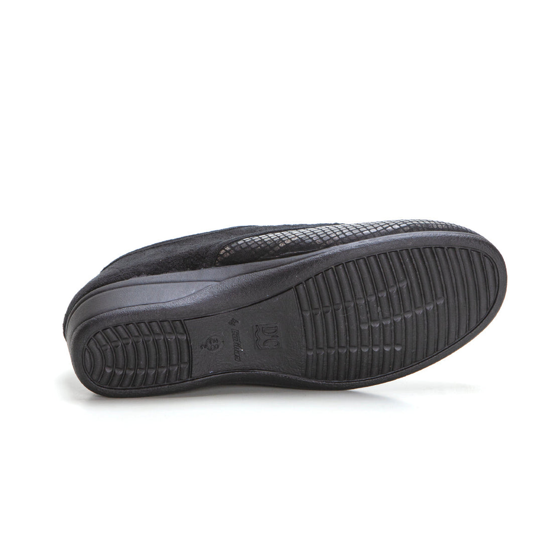 Doctor Cutillas 792 Zapatilla pies delicados cuña baja con velcro reptil negro.