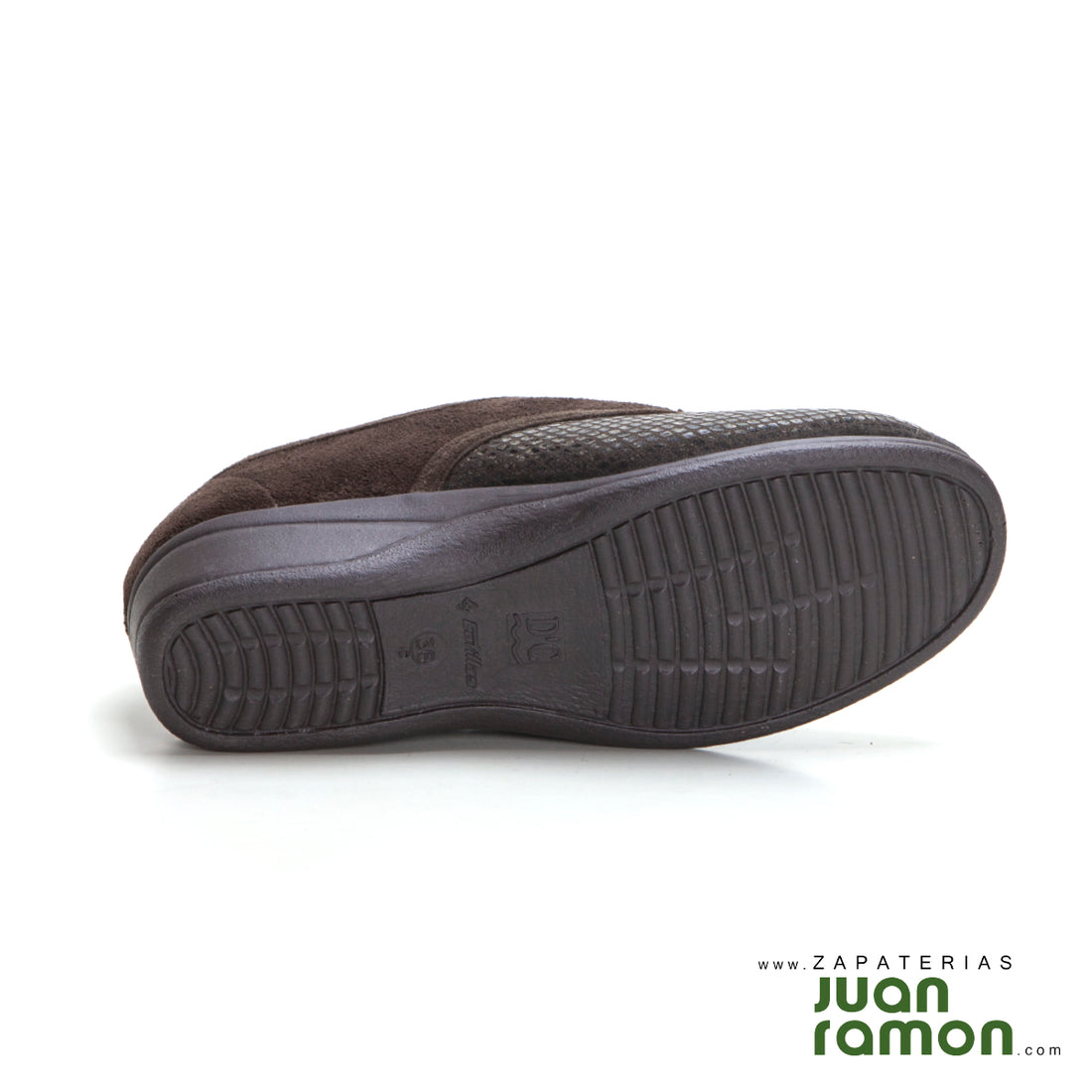 Doctor Cutillas 792 Zapatilla pies delicados cuña baja con velcro reptil marrón.
