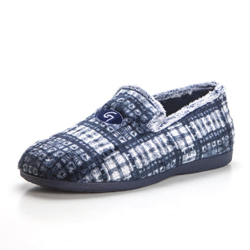 Garzón 6501.292 Zapatilla de ir por casa cerrada de cuadros marino.