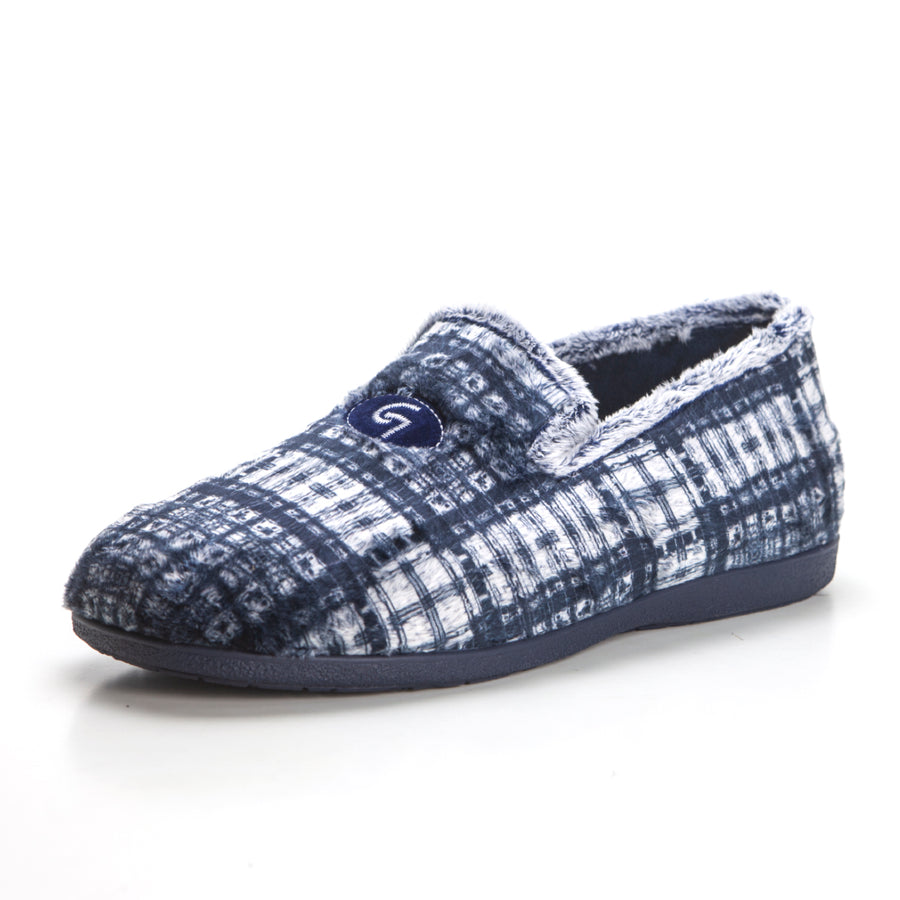 Garzón 6501.292 Zapatilla de ir por casa cerrada de cuadros marino.