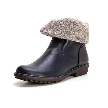 Chacal 7239 Bota plana mujer cuello pelo negro.