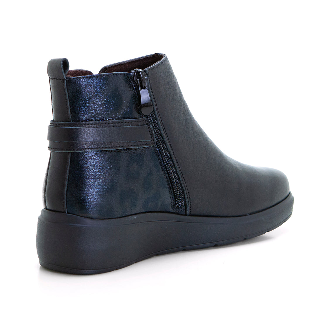 Treintas 4407 Botín plano pieza leopardo negro.