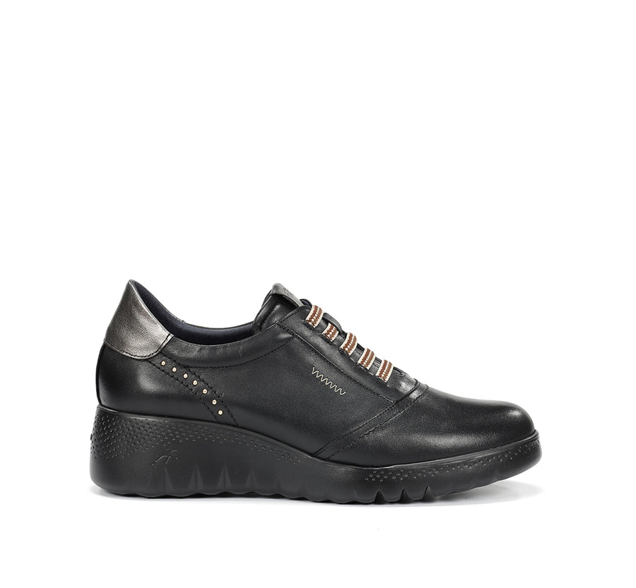 Fluchos F2096 Zapato deportivo de cuña con cordones elásticos negro