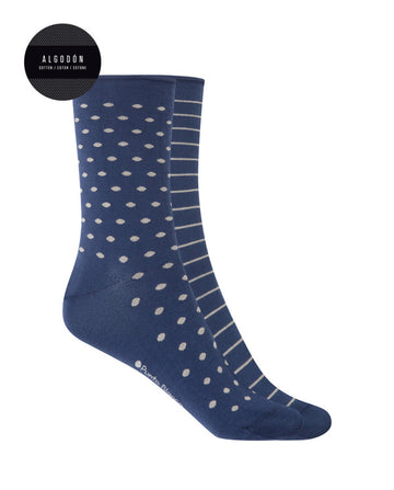 Punto Blanco 75638 Pack de 2 pares de calcetines de algodón-fantasía-puño roulé azul.