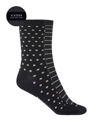 Punto Blanco 75638 Pack de 2 pares de calcetines de algodón-fantasía-puño roulé negro.