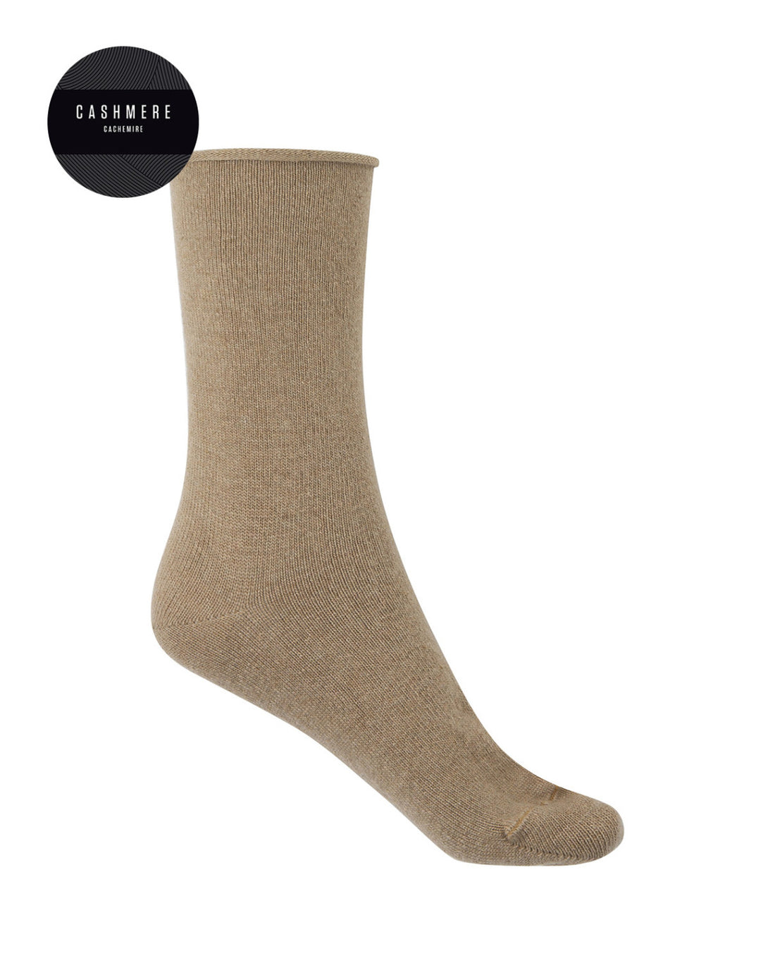 Punto Blanco 1546510 Calcetines de cashmere/lana lisos con puño roulé beige