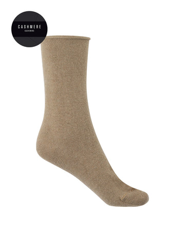 Punto Blanco 1546510 Calcetines de cashmere/lana lisos con puño roulé beige