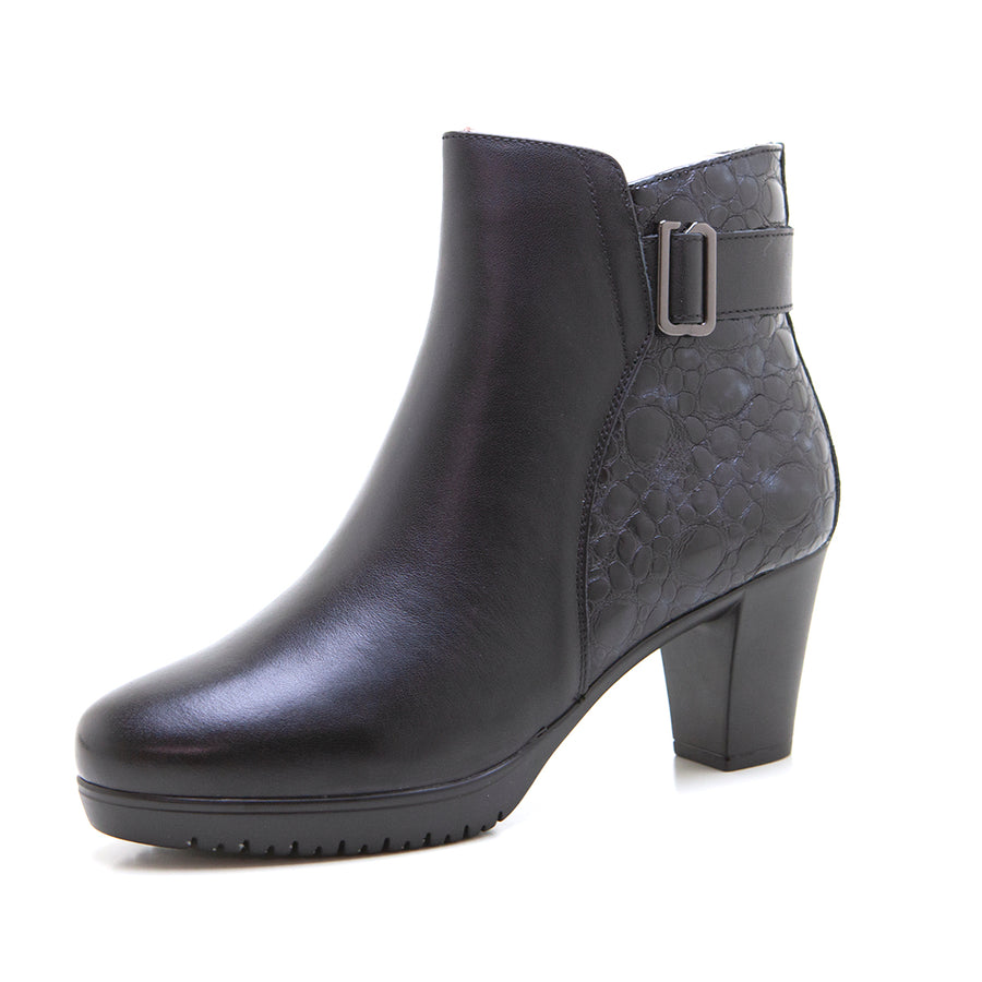 Treintas 4219 Botín tacón alto piel coco negro