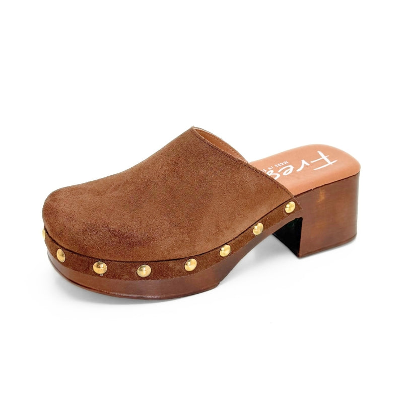 Fresia 487 Zueco serraje cuero tacón