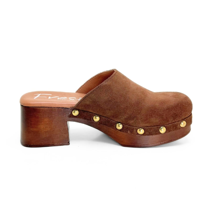 Fresia 487 Zueco serraje cuero tacón