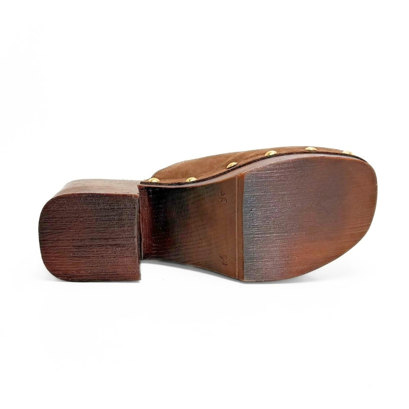 Fresia 487 Zueco serraje cuero tacón