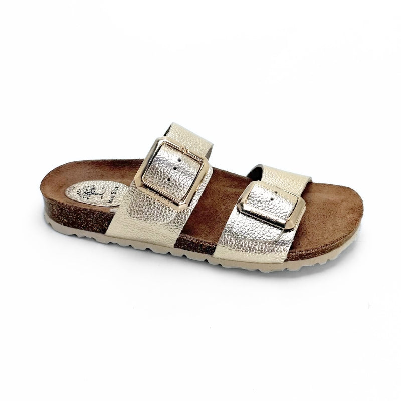 Inter Bios 7232 Sandalia zueco platino con 2 hebillas