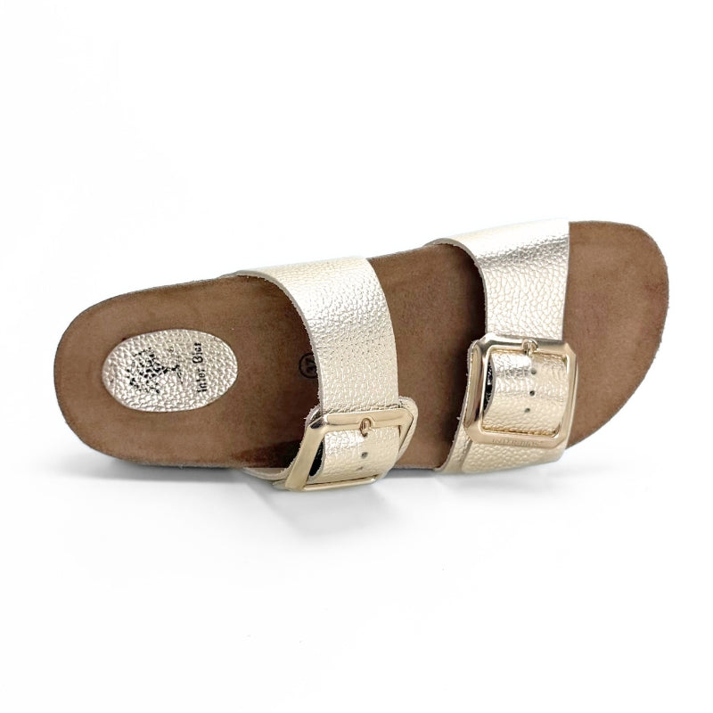 Inter Bios 7232 Sandalia zueco platino con 2 hebillas