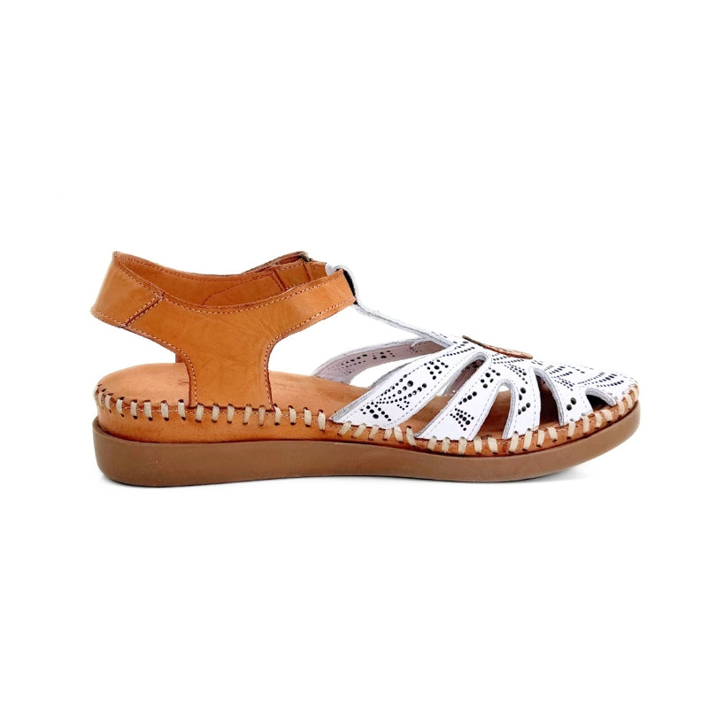 Treintas L-1407 sandalia blanca grabada con velcro