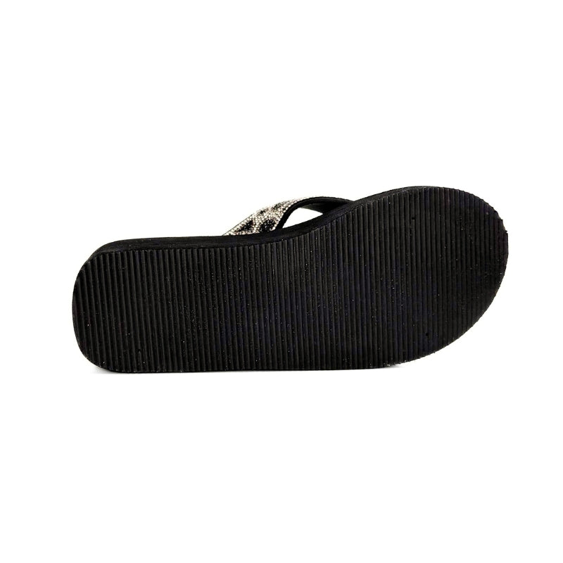 Kelara 62401 Chancla esclava negra leopardo con cuña