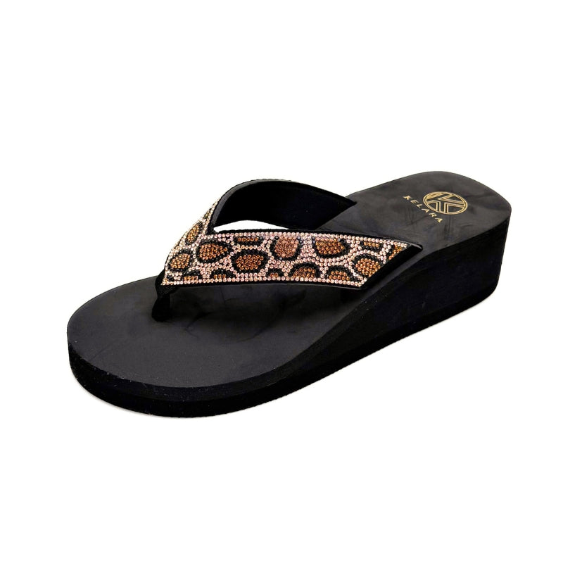 Kelara 62401 chancla esclava leopardo con cuña