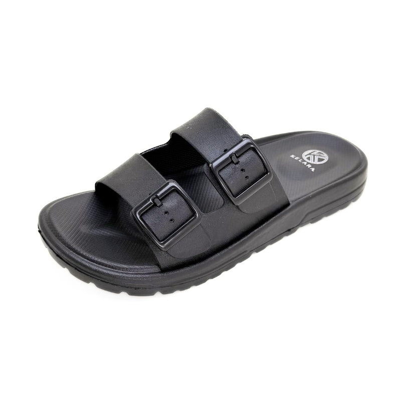 Kelara K62426 chancla hombre negro hebillas