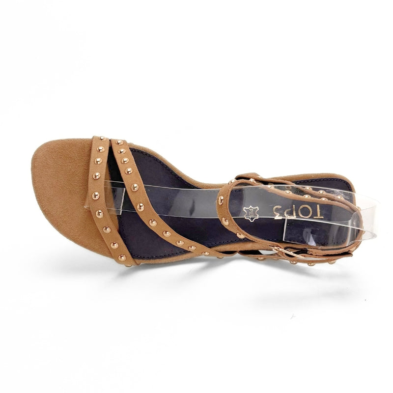 TOP3 SF1631 Sandalia camel con tachuelas