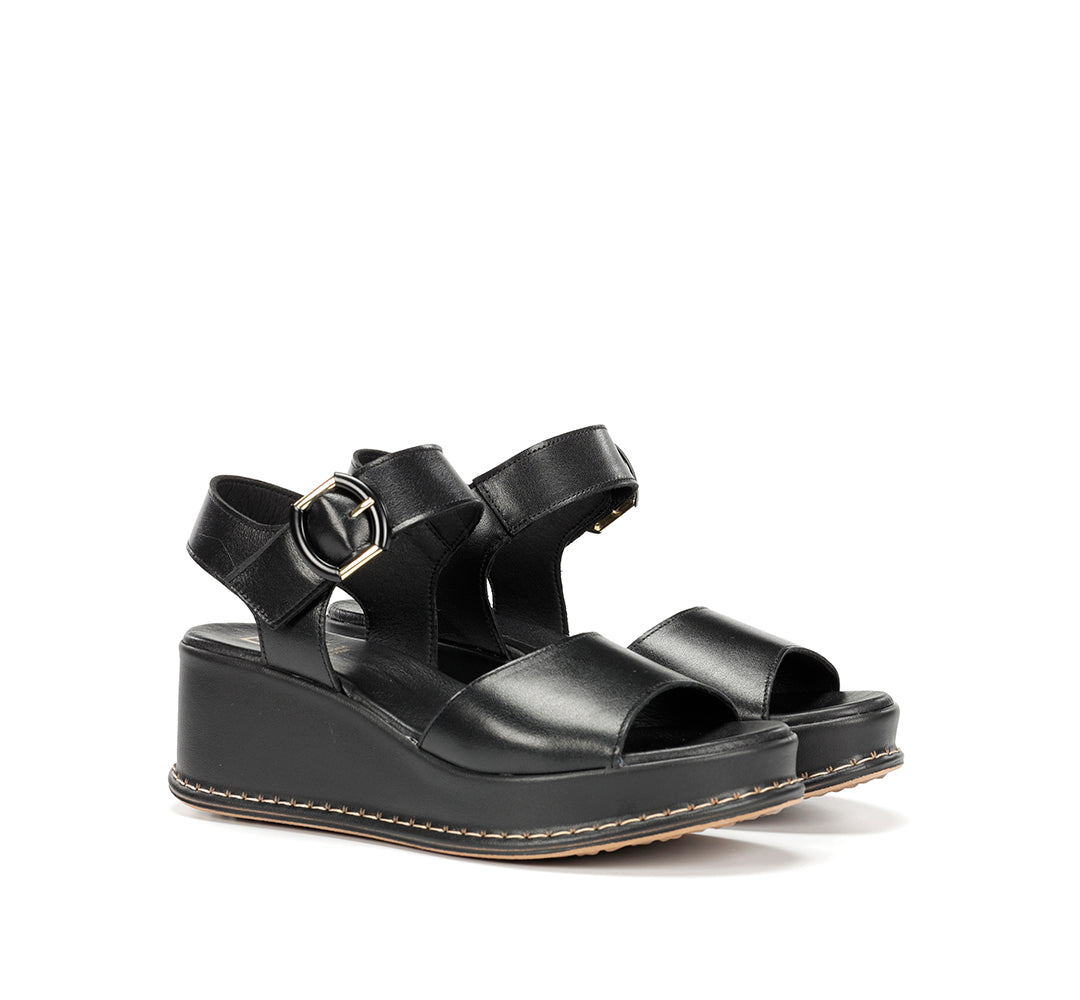 Dorking D9649 Sandalia de cuña con plataforma negro