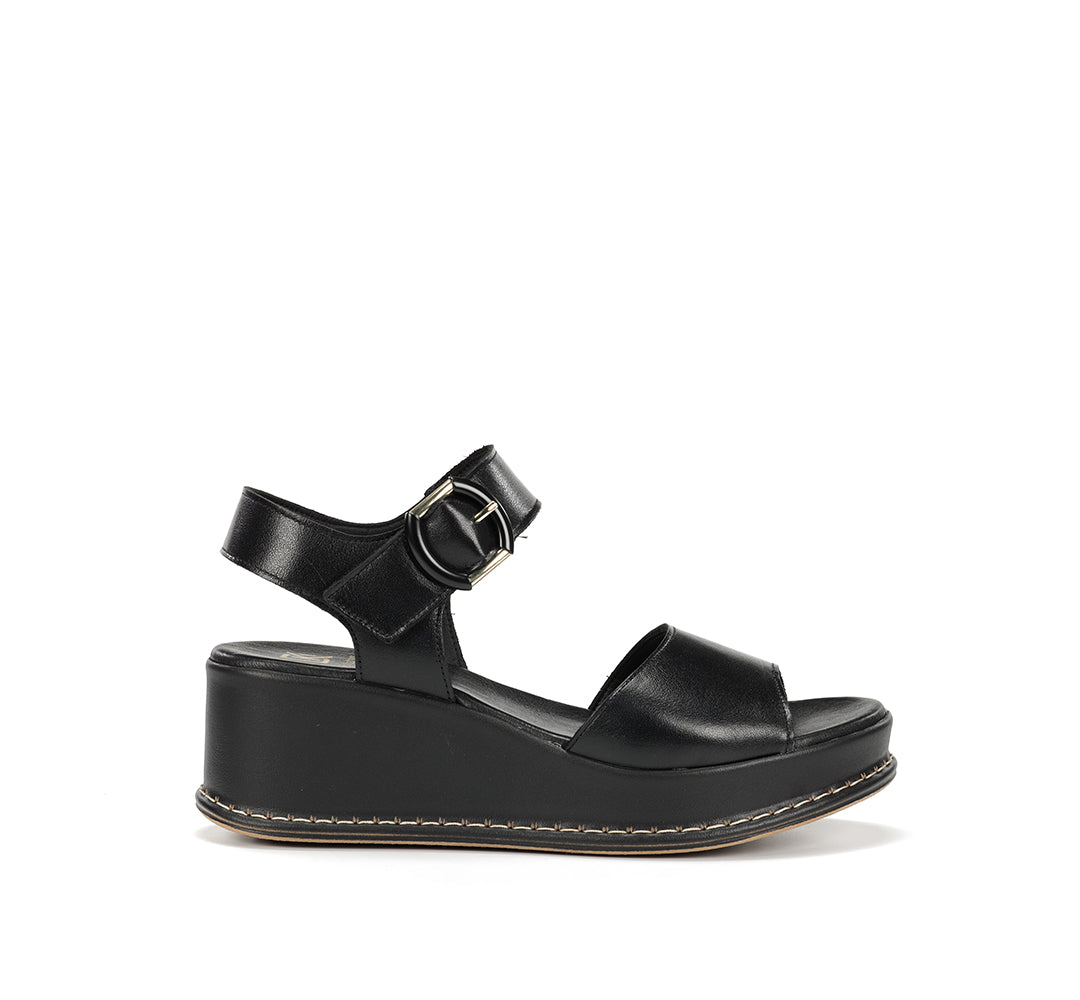 Dorking D9649 Sandalia de cuña con plataforma negro