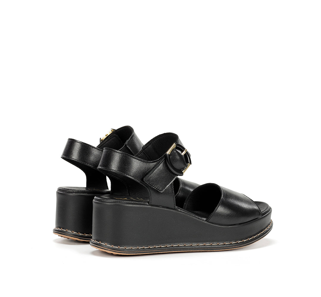 Dorking D9649 Sandalia de cuña con plataforma negro