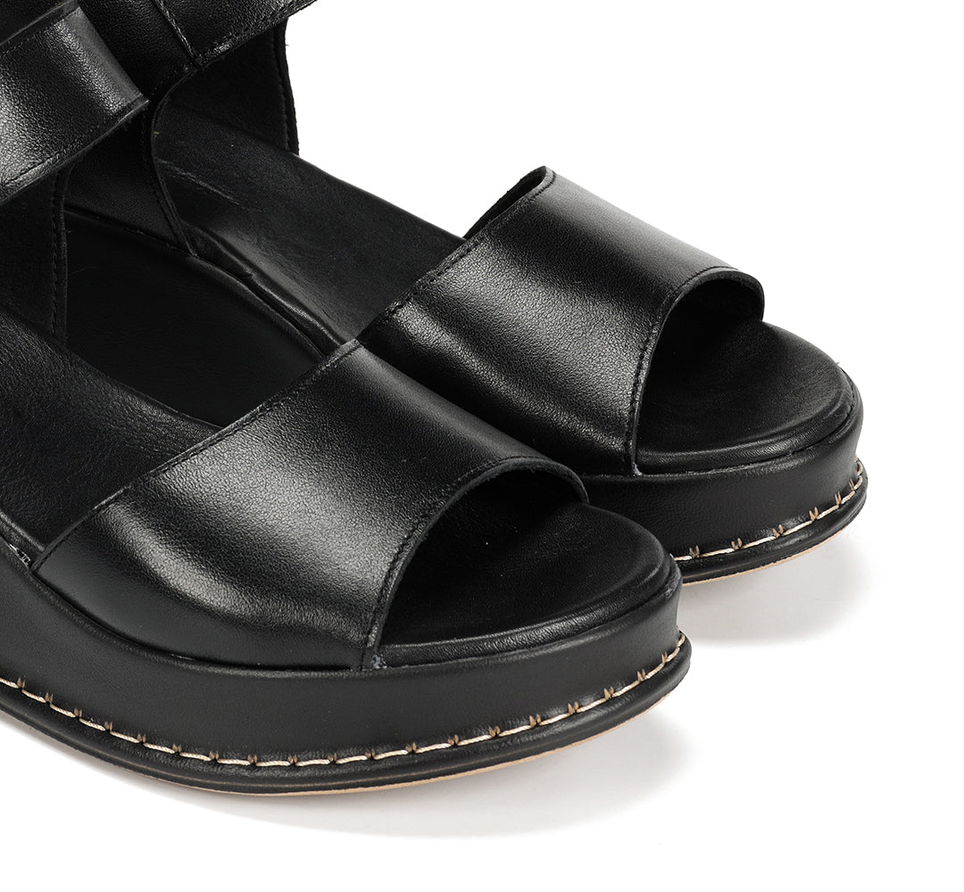 Dorking D9649 Sandalia de cuña con plataforma negro
