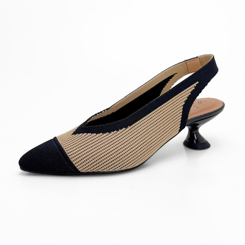 Miss Elastic 076535-65 Salón destalonado camel y negro con tacón chupete para mujer