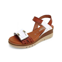 Jordana 4630 sandalia cuña cuero y blanco