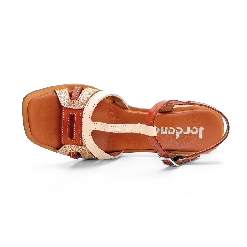 Jordana 4793 sandalia tacón cuero y beige