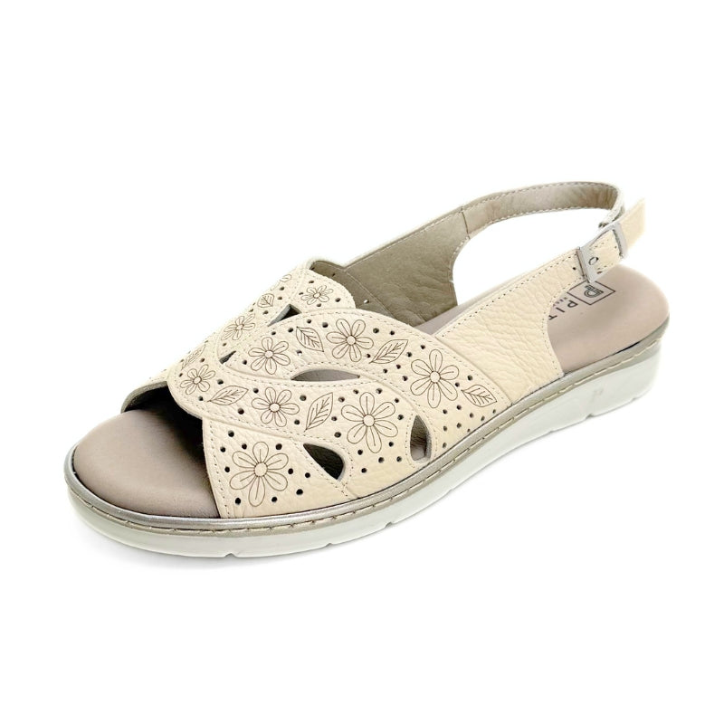 Pitillos 11001 Sandalia mujer crema de piel grabada
