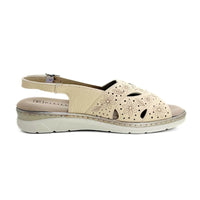 Pitillos 11001 Sandalia mujer crema de piel grabada