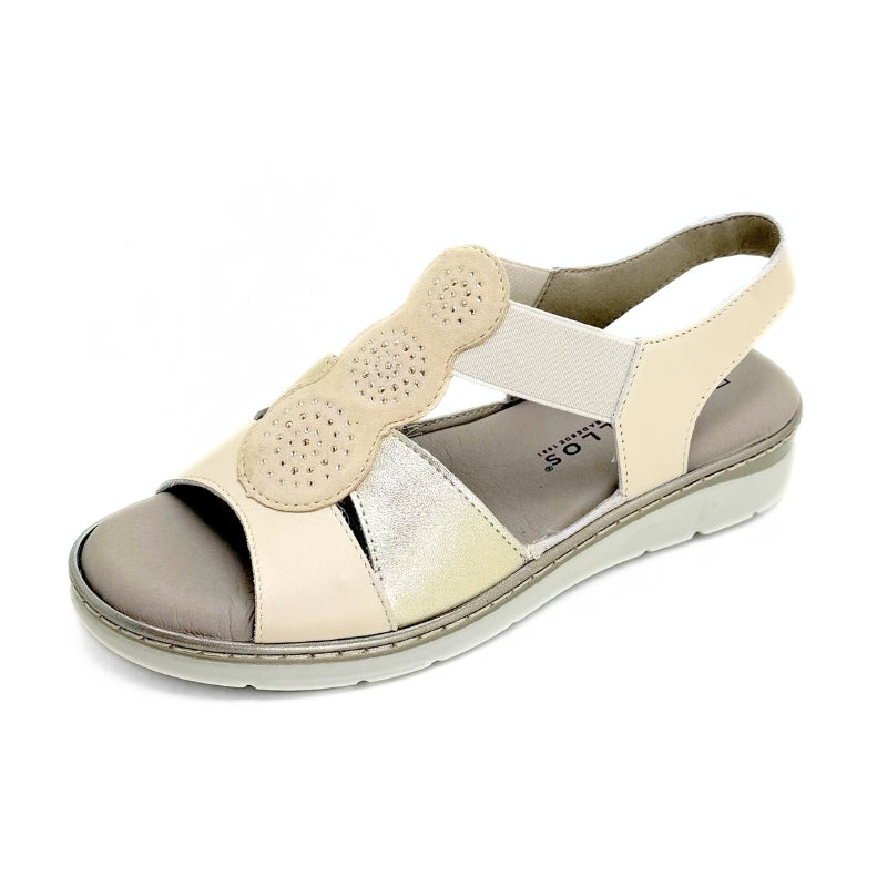 Pitillos11002 Sandalia mujer de piel crema y dorado