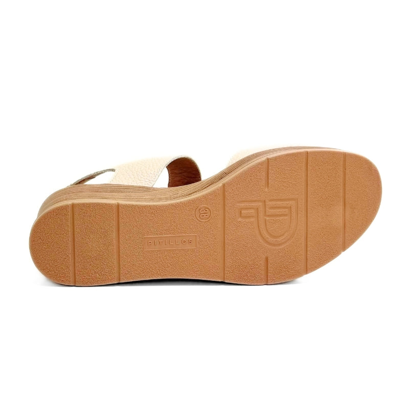 Pitillos 11054 sandalia mujer crema con cuña y doble velcro