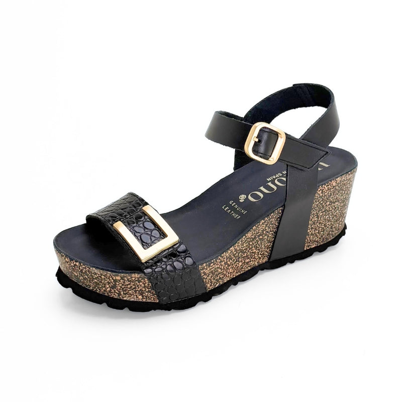 Yokono Bari-262 Sandalia de cuña negra
