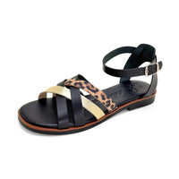 Walkflex 260220 sandalia plana negra animal print